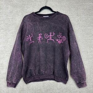 VTG Stone Aged Rockwear Petroglyph Hanes Large Sweatshirt Acid Wash Purple